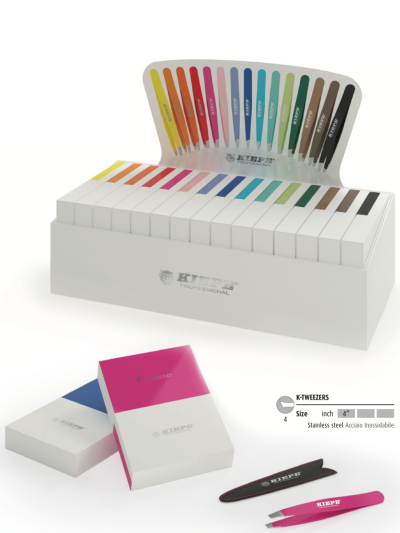 BOX Pinzetta inox punta obliqua colorata 15pz