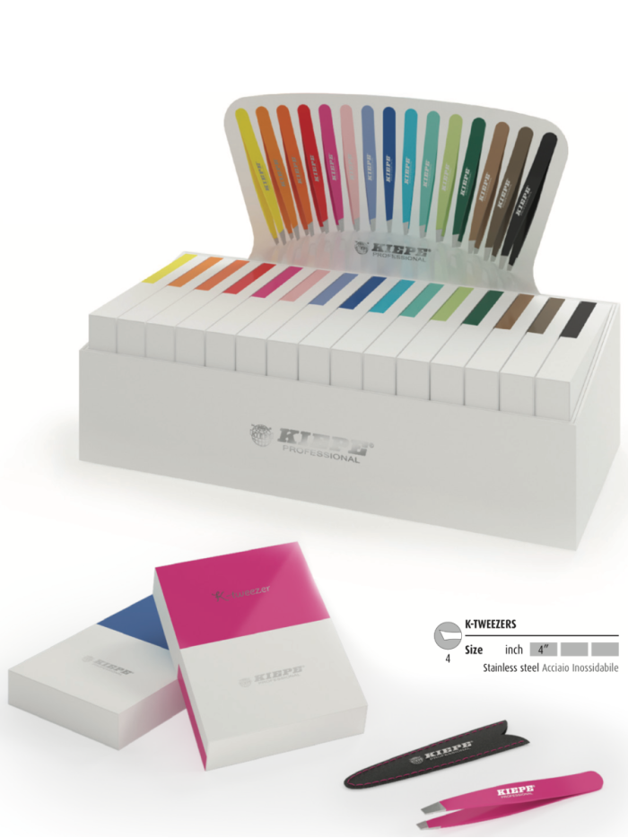 BOX Pinzetta inox punta obliqua colorata 15pz